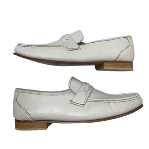 Stafford Men’s White Pat Boone Leather Loafers Slip-On Summer Shoes Size: 11D